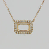 14K Yellow Gold & Diamond Semi Mount Pendant Setting Oct 7x5mm Halo 18" Chain - Syzjewelry
